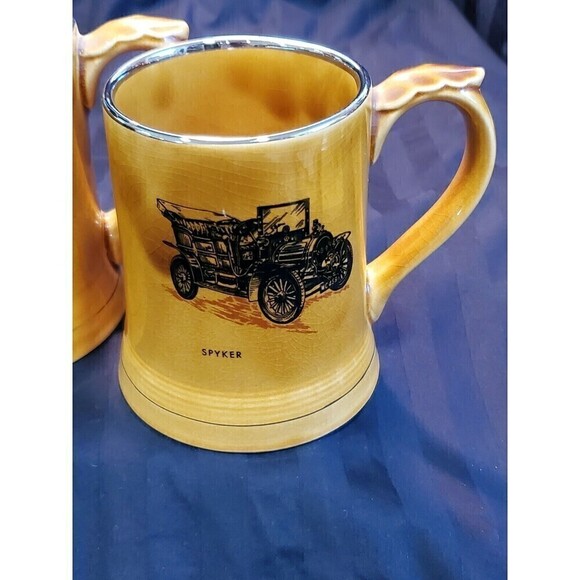 WADE ENGLAND POTTERY VINTAGE BEER STEIN ANTIQUE AUTOMOBILE SET OF 2 ENGLAND - Picture 3 of 12